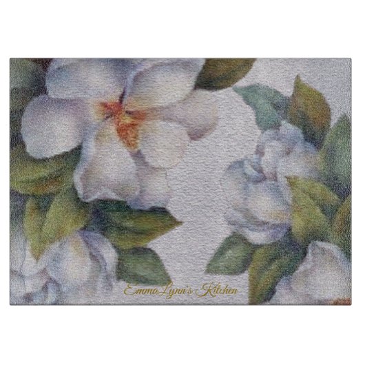 Gepersonaliseerde Waterverf Ivoor Magnolia Blooms Snijplank (Voorkant)