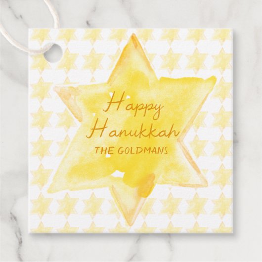 Gepersonaliseerde Waterverf joodse ster Chanoeka Bedankjes Labels (Voorkant)