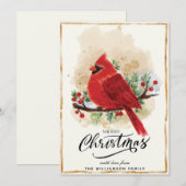 Gepersonaliseerde Waterverf Kardinaal Kerst Kaart (Voorkant / Achterkant)