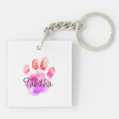 Gepersonaliseerde Waterverf Kat en Bloemen Sleutelhanger (Achterkant)