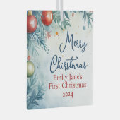 Gepersonaliseerde Waterverf Kerst Glas Ornament (Voorkant Rechts)