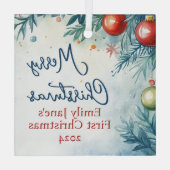 Gepersonaliseerde Waterverf Kerst Glas Ornament (Achterkant)