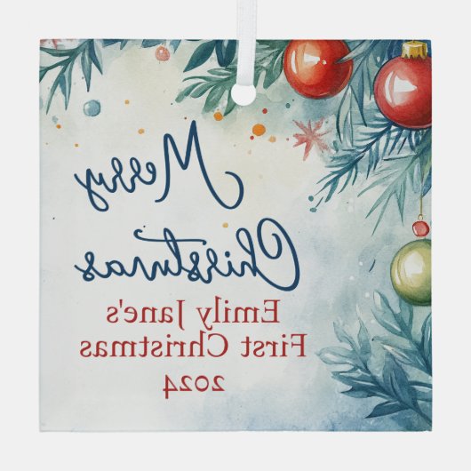 Gepersonaliseerde Waterverf Kerst Glas Ornament (Achterkant)