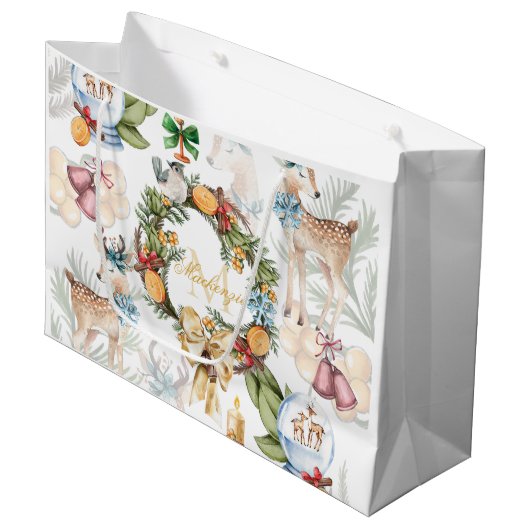 Gepersonaliseerde Waterverf Kerst Groot Cadeauzakje (Voorkant Gekanteld)