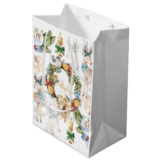 Gepersonaliseerde Waterverf Kerst Medium Cadeauzakje (Voorkant Gekanteld)