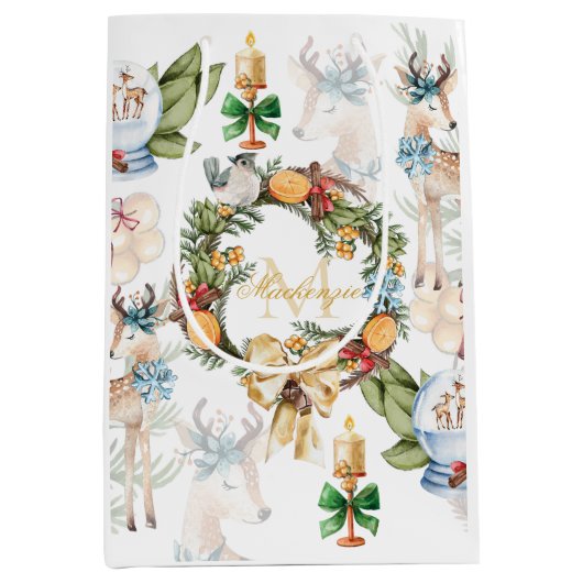 Gepersonaliseerde Waterverf Kerst Medium Cadeauzakje (Voorkant)