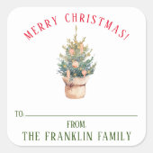 Gepersonaliseerde Waterverf kerstboom cadeau Vierkante Sticker (Voorkant)