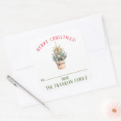 Gepersonaliseerde Waterverf kerstboom cadeau Vierkante Sticker (Envelop)