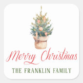 Gepersonaliseerde Waterverf kerstboom cadeau Vierkante Sticker (Voorkant)