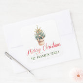 Gepersonaliseerde Waterverf kerstboom cadeau Vierkante Sticker (Envelop)