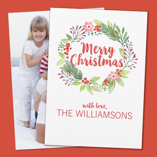 Gepersonaliseerde Waterverf Kerstkrans Foto Feestdagenkaart