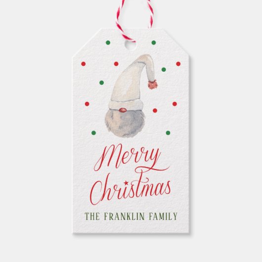 Gepersonaliseerde Waterverf Kerstmis Gnome Cadeaulabel (Voorkant)