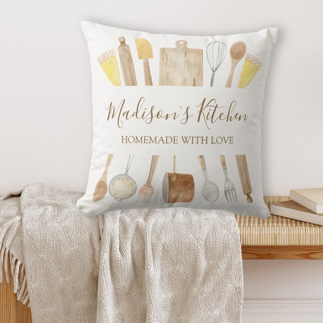 Gepersonaliseerde Waterverf keuken kookgerei Kussen (In situ)