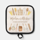 Gepersonaliseerde Waterverf keuken kookgerei Pannenlap (Voorkant)