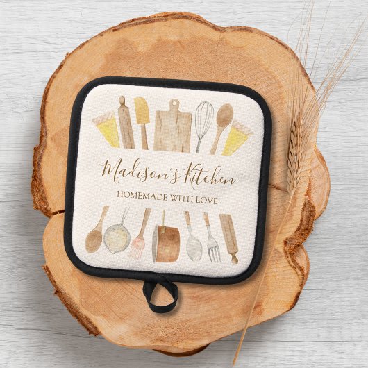 Gepersonaliseerde Waterverf keuken kookgerei Pannenlap