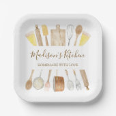 Gepersonaliseerde Waterverf keuken kookgerei Papieren Bordje (Voorkant)