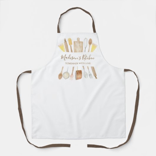Gepersonaliseerde Waterverf keuken kookgerei Schort (Voorkant)
