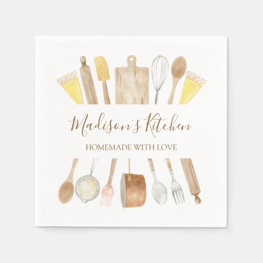 Gepersonaliseerde Waterverf keuken kookgerei Servet (Voorkant)