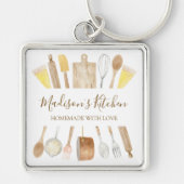 Gepersonaliseerde Waterverf keuken kookgerei Sleutelhanger (Voorkant)