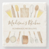 Gepersonaliseerde Waterverf keuken kookgerei Stenen Onderzetter (Voorkant)