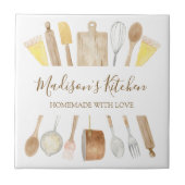 Gepersonaliseerde Waterverf keuken kookgerei Tegeltje (Voorkant)