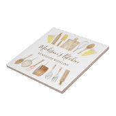 Gepersonaliseerde Waterverf keuken kookgerei Tegeltje (Zijkant)