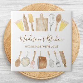 Gepersonaliseerde Waterverf keuken kookgerei Tegeltje