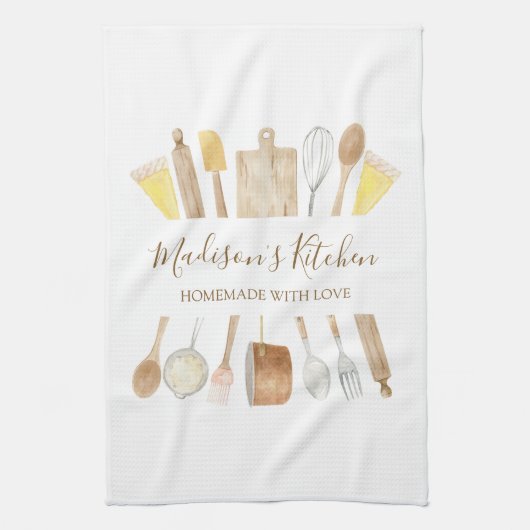 Gepersonaliseerde Waterverf keuken kookgerei Theedoek (Verticaal)