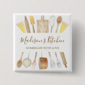 Gepersonaliseerde Waterverf keuken kookgerei Vierkante Button 5,1 Cm (Voorkant)