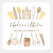 Gepersonaliseerde Waterverf keuken kookgerei Vierkante Sticker (Voorkant)