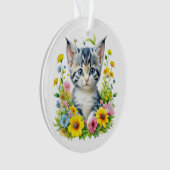 Gepersonaliseerde Waterverf Kitten Flowers Kerst Ornament (voorkant)