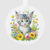 Gepersonaliseerde Waterverf Kitten Flowers Kerst Ornament (voorkant)
