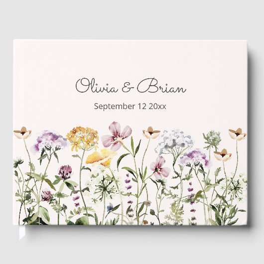 Gepersonaliseerde Waterverf Kleurrijke Wildflower Gastenboek (Voorkant)
