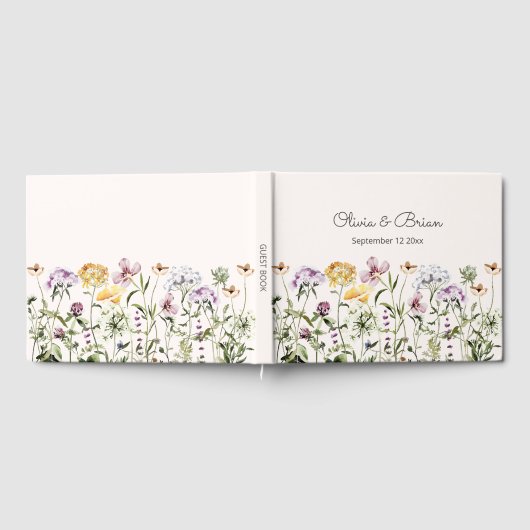 Gepersonaliseerde Waterverf Kleurrijke Wildflower  Gastenboek (Volledig)