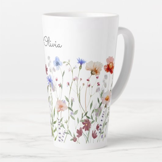 Gepersonaliseerde Waterverf Kleurrijke Wildflower  Latte Mok (Rechterhoek)