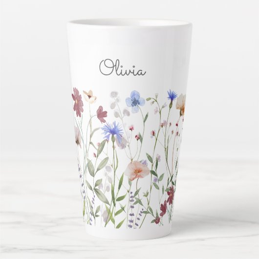 Gepersonaliseerde Waterverf Kleurrijke Wildflower  Latte Mok (Voorkant)