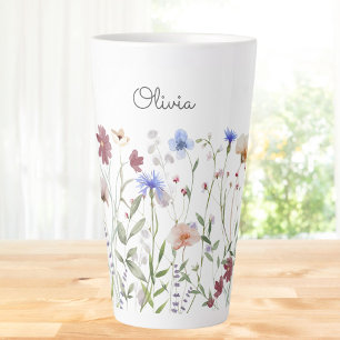 Gepersonaliseerde Waterverf Kleurrijke Wildflower  Latte Mok