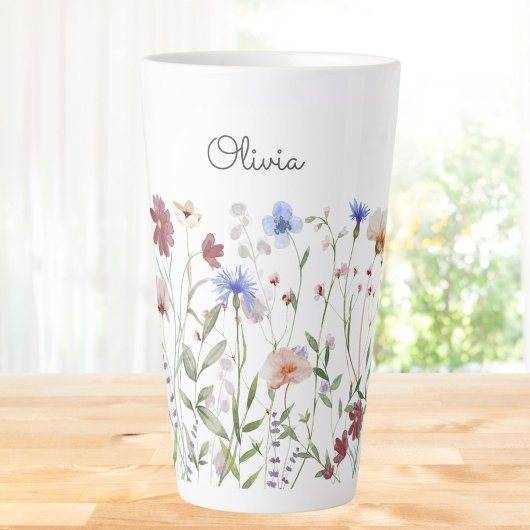 Gepersonaliseerde Waterverf Kleurrijke Wildflower  Latte Mok