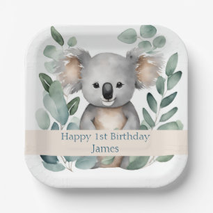 Gepersonaliseerde Waterverf Koala Beer Verjaardag Papieren Bordje