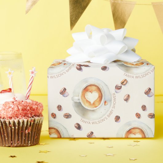 Gepersonaliseerde Waterverf Koffie Baby shower Cadeaupapier (Verjaardagsfeest)