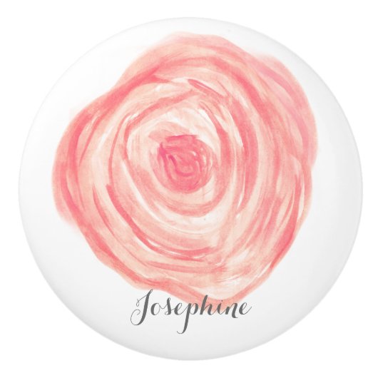 Gepersonaliseerde Waterverf koraal roze Bloem Keramische Knop (Voorkant)