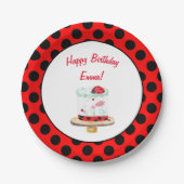 Gepersonaliseerde Waterverf Ladybug Cake Birthday Papieren Bordje (Voorkant)
