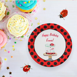 Gepersonaliseerde Waterverf Ladybug Cake Birthday Papieren Bordje