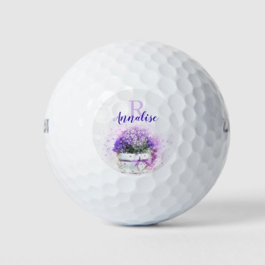 Gepersonaliseerde Waterverf Lavendel Bloemen Vrouw Golfballen (Voorkant)