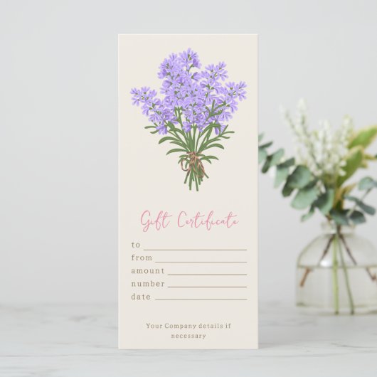 Gepersonaliseerde Waterverf Lavendel Cadeaubon (Staand voorkant)