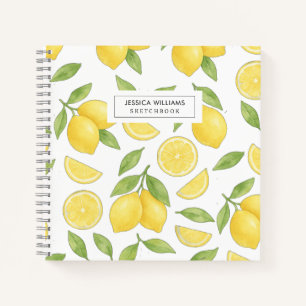 Gepersonaliseerde Waterverf Lemon Pattern Sketch Notitieboek