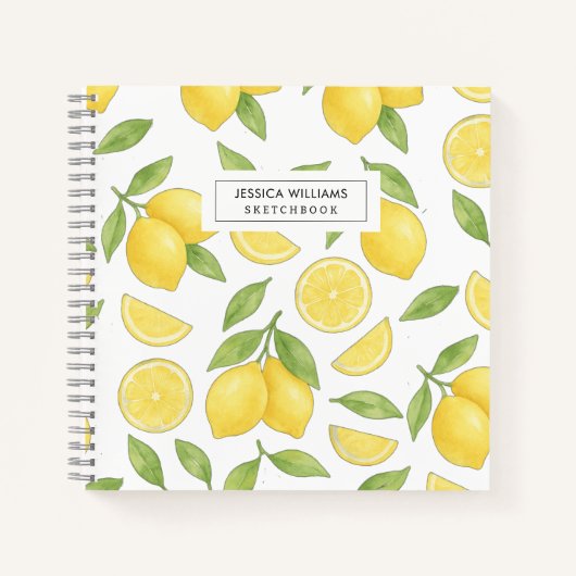 Gepersonaliseerde Waterverf Lemon Pattern Sketch Notitieboek (Voorkant)