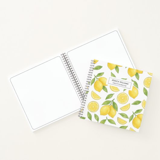 Gepersonaliseerde Waterverf Lemon Pattern Sketch Notitieboek (Binnen)