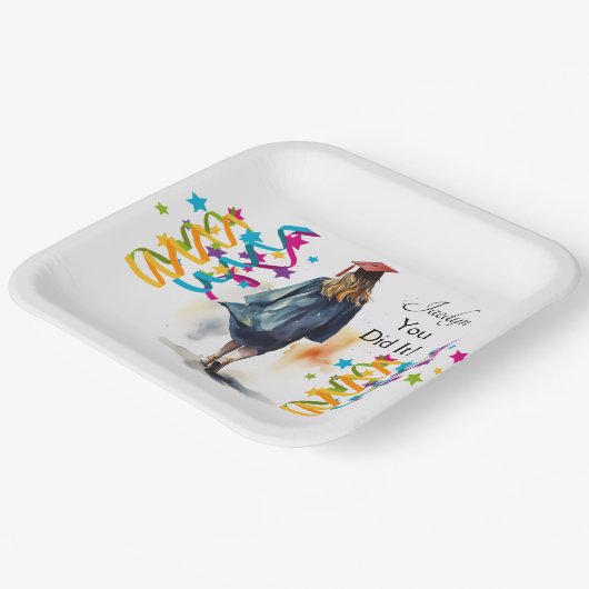 Gepersonaliseerde Waterverf Meisje Afstuderen Part Papieren Bordje (Gebogen)