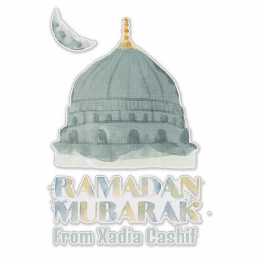 Gepersonaliseerde Waterverf moskee Ramadan Mubarak Sticker (Voorkant)